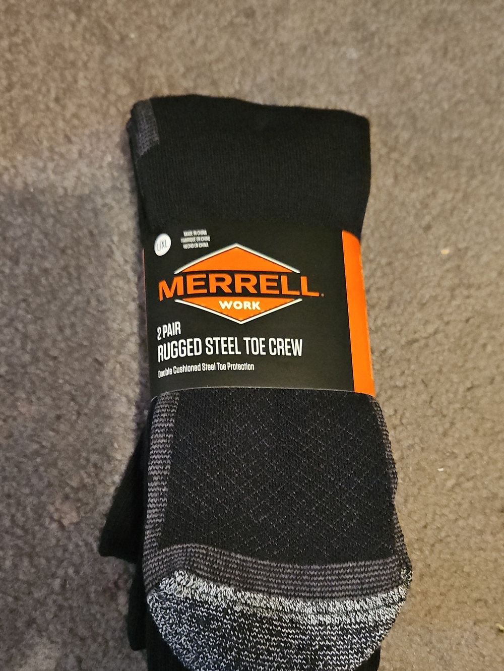 Merrell Black Rugged Steel Toe Crew Work Socks